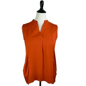 JOSEPH A TOP M Orange Knit Sleeveless Ruched Tank Halloween Fall Basic Classic